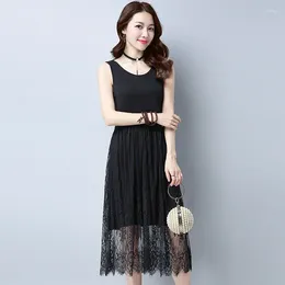 Casual Dresses Black White Vest Lace Dress Summer Sleeveless Women Long Sexy Evening Party Big Size Fashion QH1093