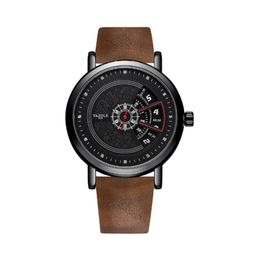 Yazole Fashion Unique Dial Personality Turntable Design Mens Watch Smart Sports World Time Watches Leather Strap Youth Wristwatches Mul 273z