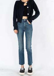 Women's Jeans Women's High-Waisted Edge Ruffled Embroidered Nine-Point Flare Autumn And Winter