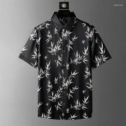 Men's Casual Shirts 2024 Summer Chinese Style Shirt Bamboo Printed Short Sleeved Simple