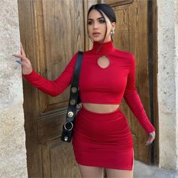 Beach Outfits Women Suit Bikini Cover Up Dress 2024 Neck Long Sleeve Hollow Out Buttock Slit Skirt Wear Solid Spandex For