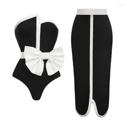 Women's Swimwear Black White One Piece Swimsuit Women Sexy 2024 Elegant Beach Outfits Bow Tie Swim Suits Female Bathingsuit Summer Suit