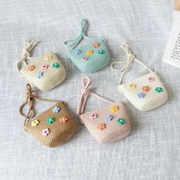 Children Straw Woven Messenger Bag Lovely Girls Small Purse Handbags Baby Mini Shoulder Bags Princess Wallet Kids Purses