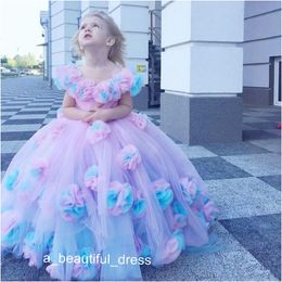 Floral Ball Gown Flower Girl Dresses Ruffle Combined Colorful Hand Made Flower Girl Pageant Gowns Custom Made First Communion Gown FG13 2078