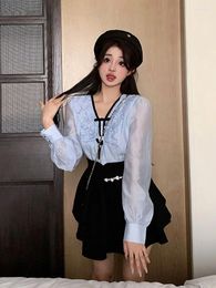 Work Dresses Spring Summer Sweet Temperament Bow V Neck Blouse Slim Skirt Two-Piece Sets Women Preppy Style Casual Fashion Elegant Outfits