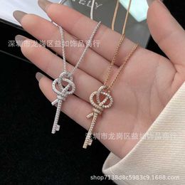 Designer's Brand New Woven Keys Full Diamond Knot Key Necklace Womens Gold plating Medium Collar Chain Sweater High Version