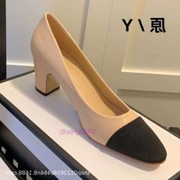 loafer women heels channelsandals thick heel shoes for women back strap square toe blocking middle heel heels empty back toe bag cool VMK4