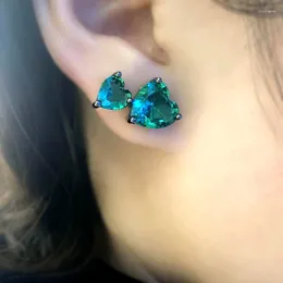 Stud Earrings Vintage Love Heart Shape For Women Green Clear Crystal Cubic Zirconia Girls Cz Fashion Anniversary Jewellery Brincos
