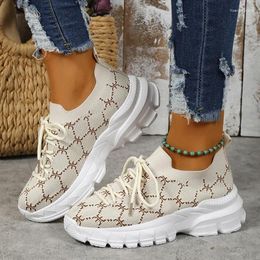 Casual Shoes Thick Bottom Knitted Sneakers For Women 2024 Autumn Breathable Mesh Woman Plus Size 42 Anti-Slip Walking