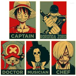 Wall Stickers Cartoon One Piece Retro Anime Poster High Quality Painting Home Decor For Room Bar Vintage