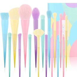 Makeup Brushes 17 pieces of Colour makeup brush set Advanced gift basic mixed face powder blusher concealer eye shadow rainbow makeup brush set Q240522