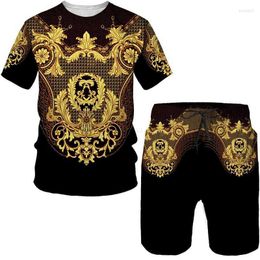 2024 Mens Tracksuits Baroque 3d Print T-shirts Shorts Sets Golden Pattern Streetwearbpay
