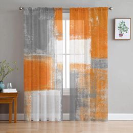 Curtain Oil Painting Abstract Geometric Orange Grey Sheer Curtains For Living Room Decor Window Kitchen Tulle Voile