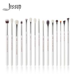 Makeup Brushes Jessup Professional Makeup Brush Set 15 Pcs. Makeup Brush Pearl White/Silver Tool Set eyeliner Shader Natural Synthetic Hair Q240522