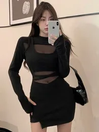 Party Dresses Spring Autumn Cute Girl Mesh Perspective Sexy Dress Women's Korean Edition Fashion Tight High Waist Wrapped Hip K1S7