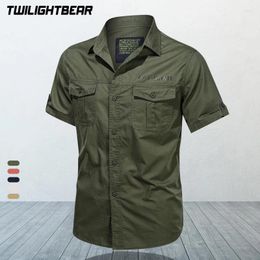 Men's Casual Shirts Pure Cotton Short Sleeve High Quality Oversized Solid Tooling Shirt Men Clothing Chemise Homme A2F1751