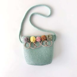 Summer Kids Straw Messenger Bag Girls Casual Shoulder Toddler Crossbody Bags Cute Flower Princess Handbag