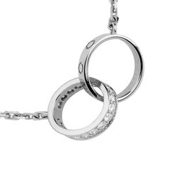 Fashion Love necklace designer jewelry screw diamond double circle necklace for women gold Rose Platinum pendant Stainless Steel w4132644