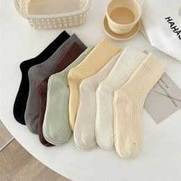 Women Socks Fashion Cotton Knitting Harajuku Vintage Crew Japanese Solid Colour School Girls Long Autumn Winter