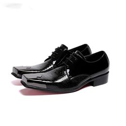 Square Toe schwarze Leder-Kleiderschuhe Männer Italienische Herrenschuhe Schnüre-up-Business-Lederschuhe Zapatos de Hombre Ruhfn