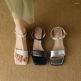 Sandals Summer French Retro For Ladies Block Low Heel Sliver Beige Black Buckle Strap Daily Casual Women Shoes Plus Size 34-43