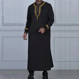 Ethnic Clothing 2024 Muslim Turkish Dubai Kaftan Men Short Sleeve Embroidered Morocco Saudi Arabian National Style Robe Casual Party