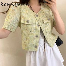 Women's Jackets Small Fragrance Tweed Ropa Mujer Short Sleeve Chaqueta Mujeres Korean O-neck Woman Single Breasted Coats Summer Clothes