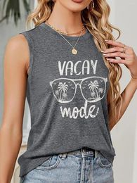 Women's Tanks Summer T-Shirt Coconut Tree And Letter Print Graphic Loose Casual Sleeveless Crew Neck Tank Top