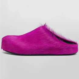Italy Real Leather fur Slippers Women Mule Runway Flats Thick Sole Leisure Luxury Designer Brand Horsehair Shoes Ladies 240510