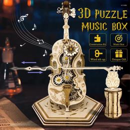 Decorative Figurines 3D Wooden Puzzle Magic Cello Mechanical Music Box Hary Design DIY Gift For Child Kids Adult