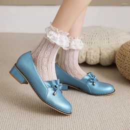 Casual Shoes Super Large Size 2024 Spring And Summer All-Match Shallow Mouth Retro Mary Jane Bow Knot Set Low Heel Women's Boots