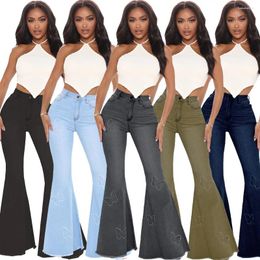 Women's Jeans Butterfly Pattern Flared Women Sexy Push Up High Waisted Stretch Skinny Boot-cut Woman Vintage Tassel Denim Trousers