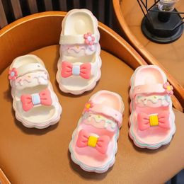 Summer Cute Girls Slippers with Bowknot Kids Non-slip Beach Sandals Children Fashion Candy Color Flip Flops Soft Sole EVA Flats 240523