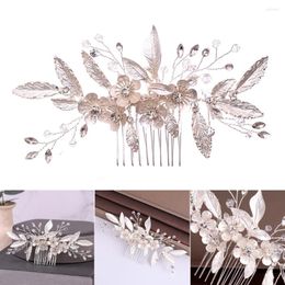 Headpieces Bridal Handmade Flower Hair Comb Silver Crystals Messy Bun Maker Pearls Piece For Woman Decorative Ornaments