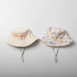 Double Sided Baby Bucket Cartoon Letter Embroidered Boys Girls Fisherman Hat Summer Outdoor Kids Sunscreen Basin Cap