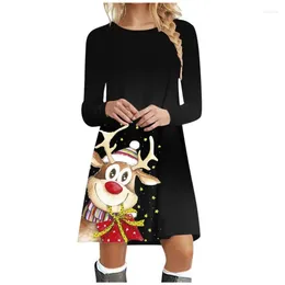 Casual Dresses 2024 Summer Women Dress O-Neck Long Sleeve Short Skirt Elegant And Beautiful Black Plus Size Christmas Female Clothing