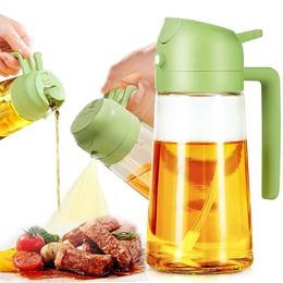 Dispenser,Glass 2 In 1 Sprayer Cooking,16oz Dispenser for Kitchen,Food-Grade Glass Oil Spray Bottle (green)