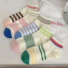 Women Socks For Korean Style Spring Summer Mixed-Color Striped Mesh Breathable Trends Sports Ankle Female Comfy