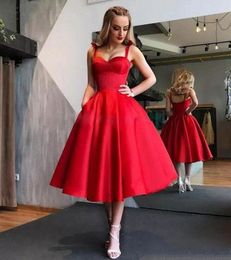 New arrival Spaghetti Prom Dresses Formal vestido noiva sereia red satin prom party robe de soiree A-line Sweetheart Evening Gowns