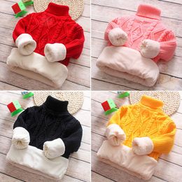 2T-12T Winter Thick Sweaters Boys Girl Knitted Bottoming Turtleneck Shirts Kids Solid High Collar Pullover Sweater Warm Knitwear L2405 L2405