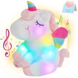 Glow Guards music unicorn stuffed animal plush toy with LED night light childrens birthday music doll 240520