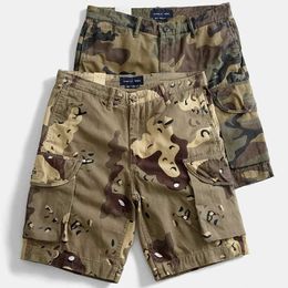 Men's Shorts Summer New Mens camo casual loose cotton straight-tube cargo shorts multi-pocket pants J240522