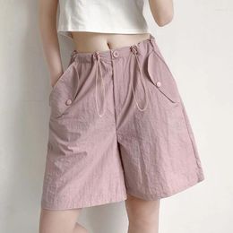 Women's Shorts Rimocy Summer Quick Drying Sports For Women Drawstring High Waist Pink Woman Casual Wide Leg Short Pants Female