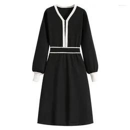 Casual Dresses Elegant Knit Dress For Women 2024 Female Large Size 4XL Autumn Winter Loose Black V Neck Knee-length Slim Party Clothes