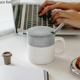 Mugs Modern Ceramic Tea Coffee With Lids Spoon Drinkware Milk Cups 350ml Creative Home Desktop Simple Breakfast Cup