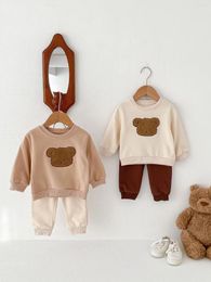 Clothing Sets 0-3y Kids 2024 Spring Korean Cartoon Baby Boys Hoodie Set Bear Embroiery Sweatshirt Pants Two Piece Casual Suits