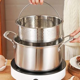 Double Boilers With Handle And Stand Steamer Basket 304 Stainless Steel Fine Mesh Steaming Rack Silver Rices Washing Drain Vegetable