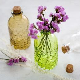 Storage Bottles Vintage Embossed Clear Glass With Cork Stopper Flower Bud Vase Floral Arrangements Decorative Centerpiece