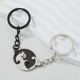 Couple Cat Keychains Puzzle Round Heart Lover Animal Key Rings Valentine's Day Gift For Women Men Handbag Decoration Jewellery