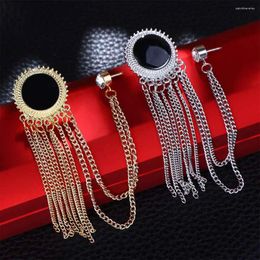 Brooches Fashion Metal Rhinestone Crystal Brooch Men's Suit Shirt Collar Pin Black Tassel Corsage Jewelry Luxury Accessories